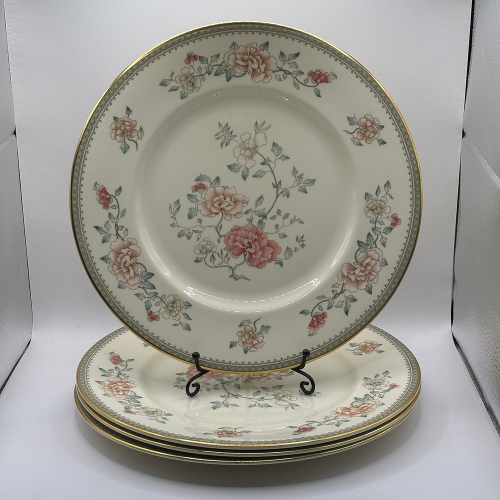 Vintage Minton Jasmine Dinner Plates Set of 4 Fine Bone China Floral Gold Trim